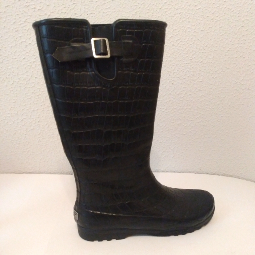 Sperry Top Siders Black Rubber Waterproof Knee High Boots sz 9
